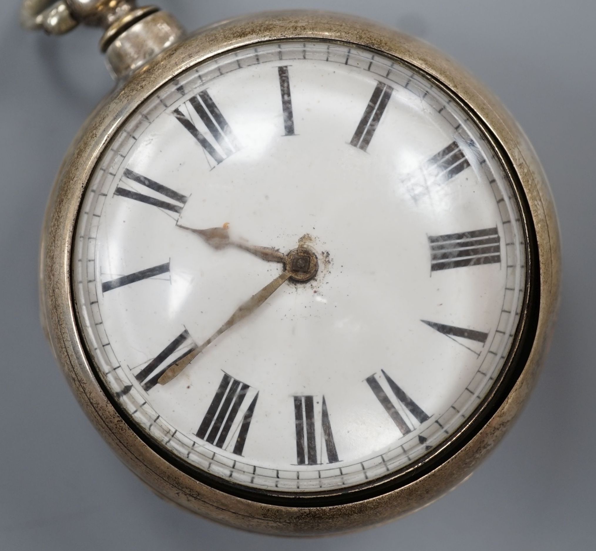A Victorian silver pair case keywind verge pocket watch, by Adcock, Watton, case diameter, 55mm.